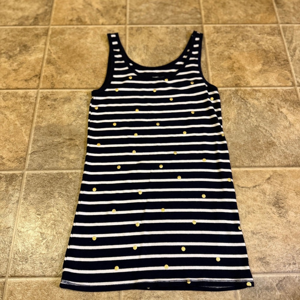 A New Day Womensâ Navy White Striped Gold Polka Dot Tank Top Large Scoop Neck